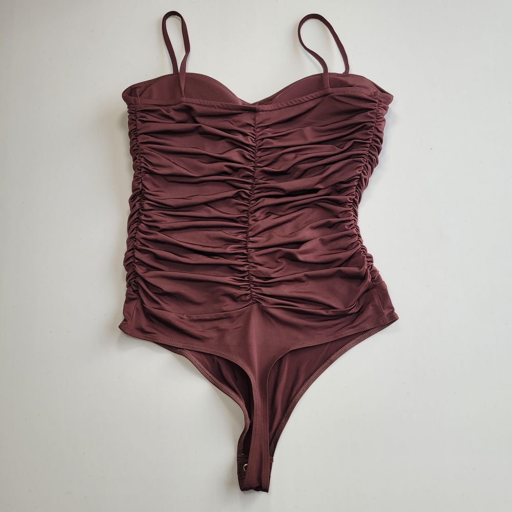 Express Maroon Gathered Bodysuit - Picture 2 of 5